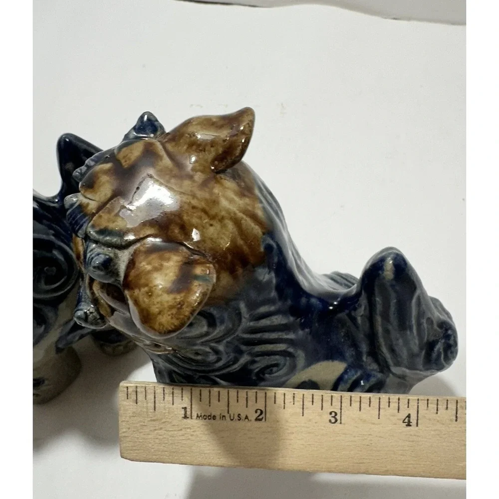 Vintage Japanese Foo Dogs Ceramic Pair Blue‎ 6 Inch Figurine